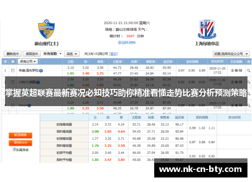 掌握英超联赛最新赛况必知技巧助你精准看懂走势比赛分析预测策略 掌握英超联赛最新赛况必知技巧助你精准看懂走势比赛分析预测策略